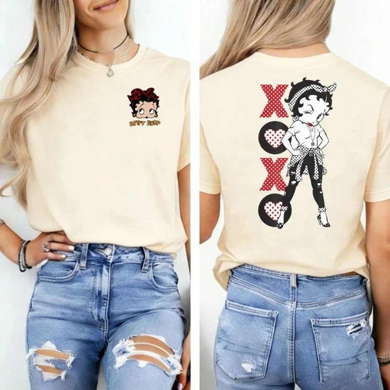 Betty Boop Fairy Print Women's T-Shirt Casual Short Sleeve O-Neck Fantasy Cartoon Graphic Tee Cute Cotton Top for Everyday Style