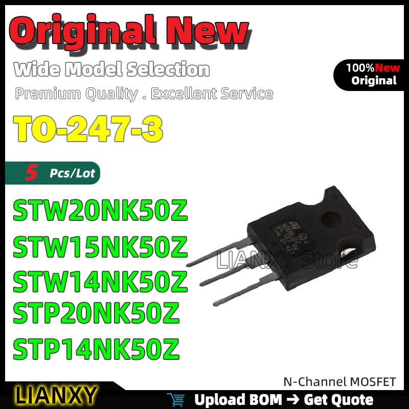5pcs TO-247-3 STW20NK50Z STW15NK50Z STW14NK50Z STP20NK50Z STP14NK50Z N-Channel MOSFET New Original