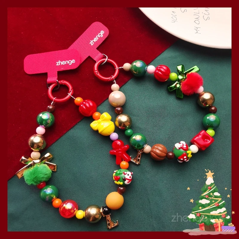 

Christmas round bead mobile phone chain bead decoration, outdoor photography handheld chain universal fashion new product