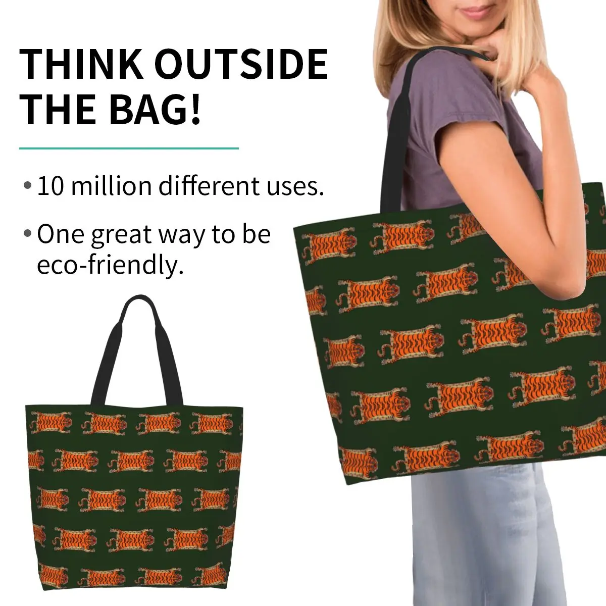 TIBETAN TIGER RUG Shopping Tote Bag Canvas Large Capacity Shoulder Bags Shopper Grocery Handbag for Women