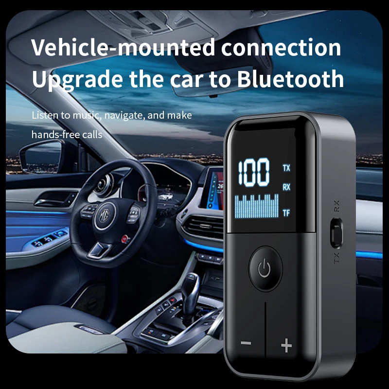 4 in 1 Bluetooth 5.4 Audio Receiver Transmitter 3.5MM AUX TF Card Stereo Music LED Display Wireless Adapter With Mic For Car TV