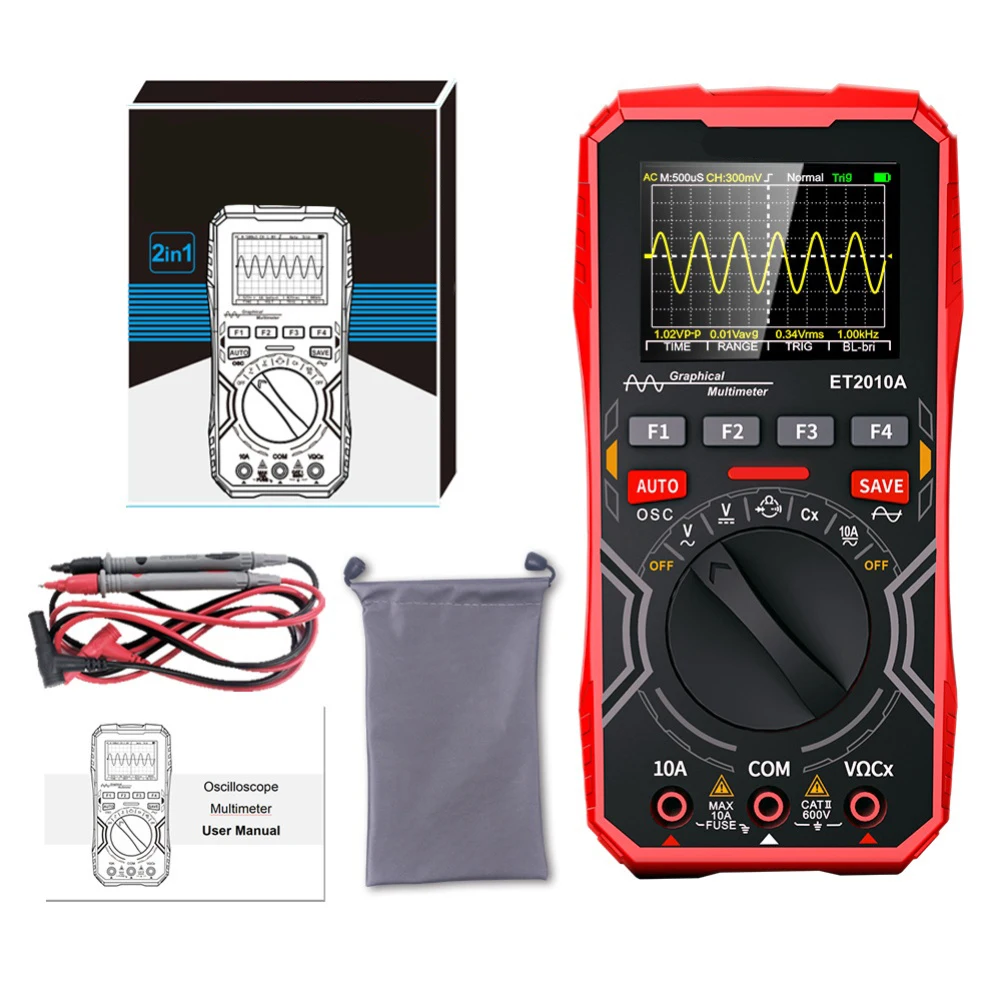 ET2010A 2-in-1 Digital Oscilloscope Multimeter 1MHz 2.5MSps 4000 Counts With 2.4 Inch Color Screen For Voltage Current Resistanc