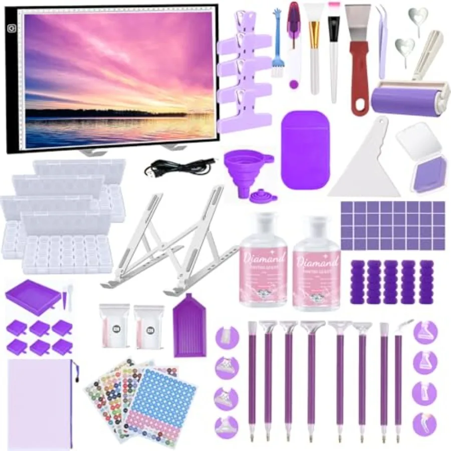 

244Pcs Diamond Art Accessories Kit All-Inclusive Diamond Painting Tool Set with Diamond Painting Light PadDiamond Art Sealer Gl