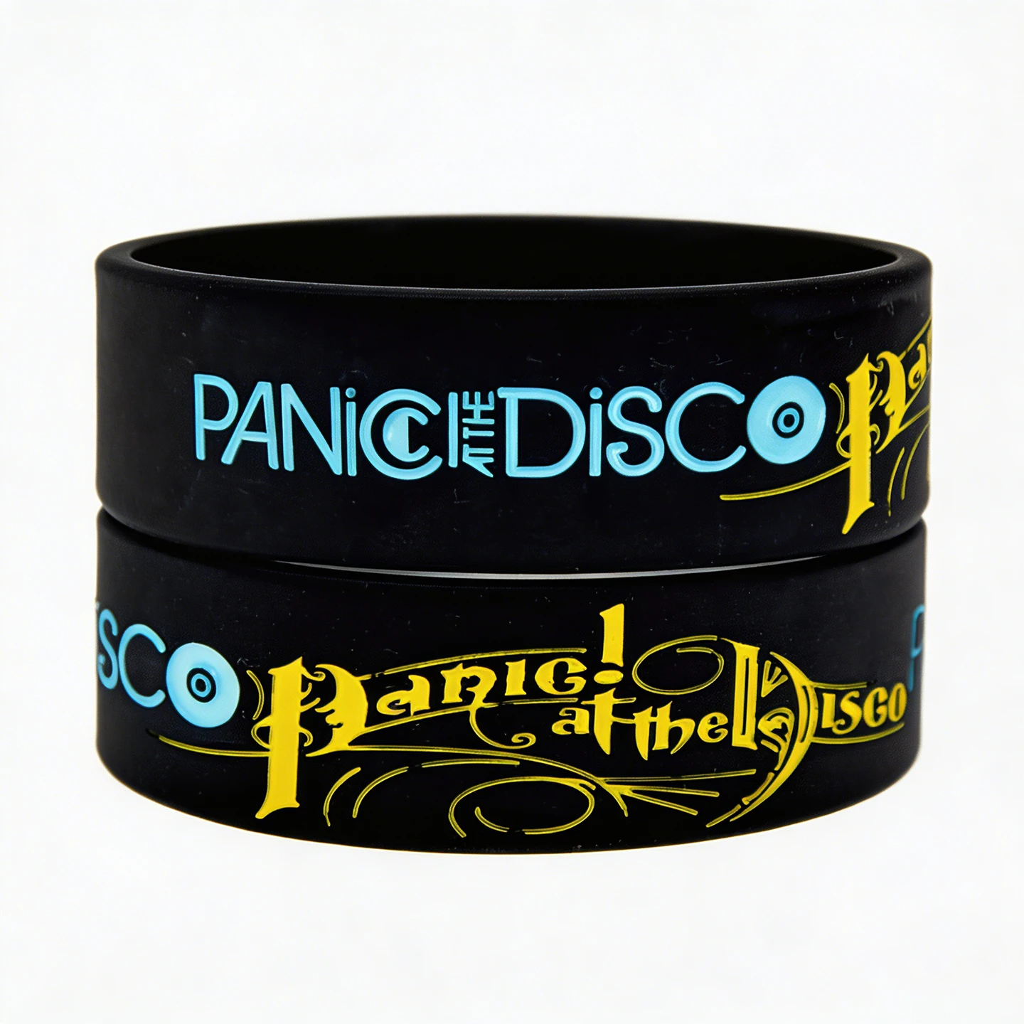 25 Pcs One Inch Wide Black Bangle Panic at the Disco Silicone Wristband Suitable for Daily and Concerts Wear