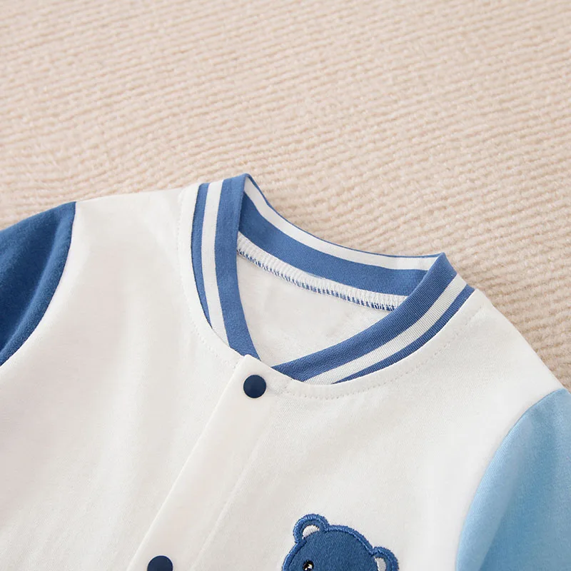 0-18m Baby Jumpsuit Cute Baseball Suit Teddy Bear Embroidered Cotton Soft Spring And Autumn Long Sleeved Newborn Clothes