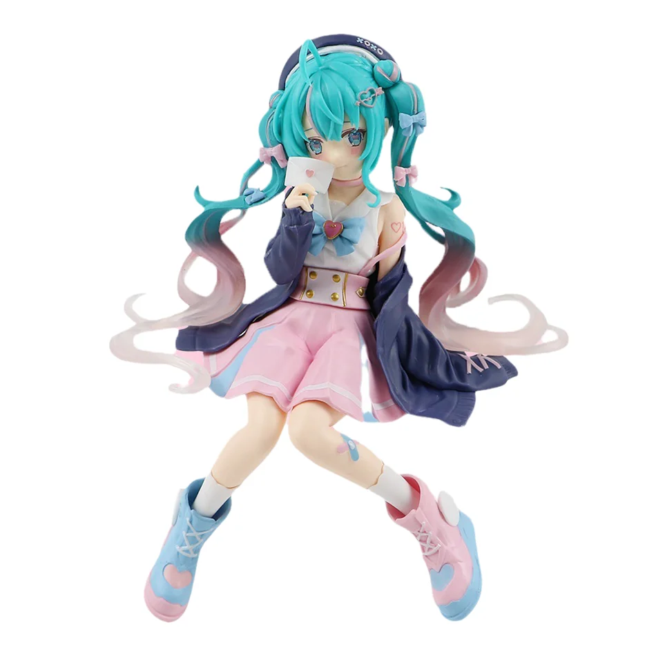 

2026 New Hatsune Miku Anime figure Pink sakura sitting position PVC Action figure model toy decoration collect gifts
