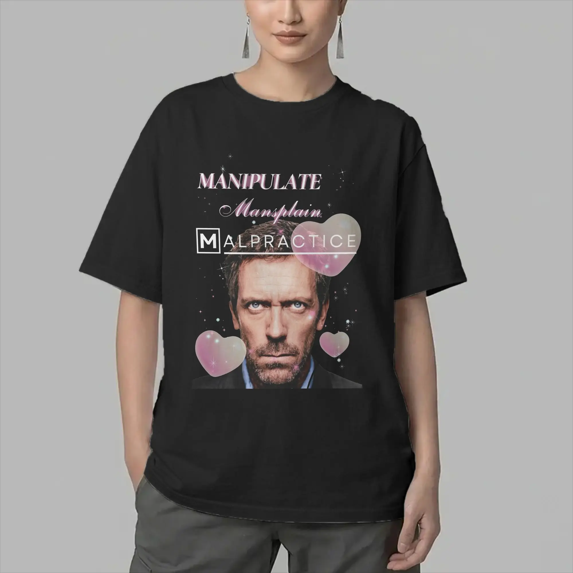 Manipulate Mansplain Malpractice House MD T-Shirt for Men  Cool Pure Cotton Tees Round Neck Short Sleeve T Shirts Clothes