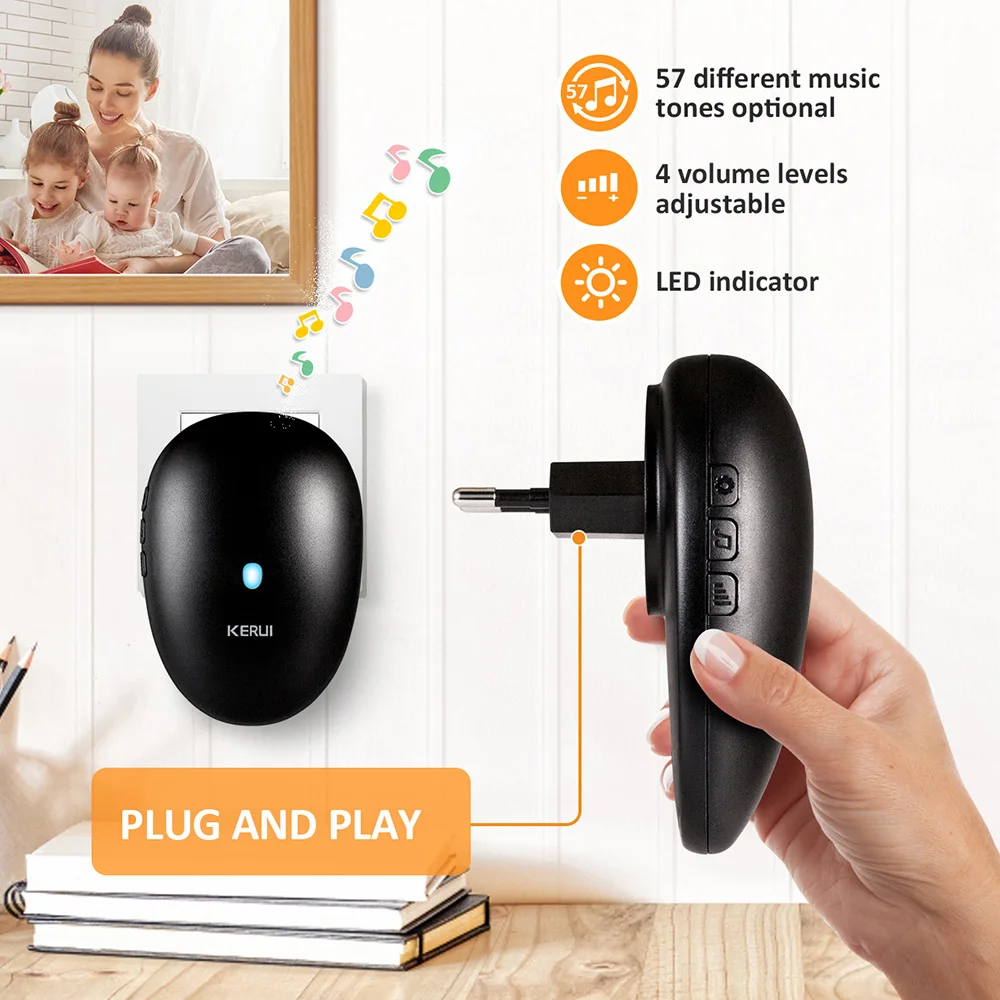 KERUI Doorbell Receiver with Button Smart Wireless Door Bell Welcome Chime with 57 Melodies for Home Security M521