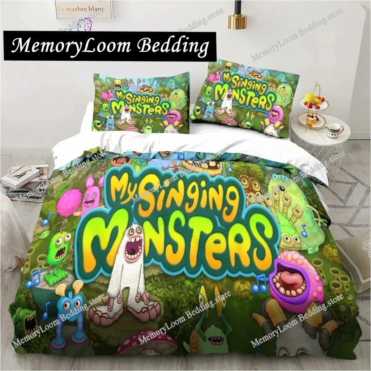 My Singing Monsters Video Game Cartoon Bedding Set Single Twin Full Queen King Size Bed Set Adult Kid Bedroom Bedding Gift