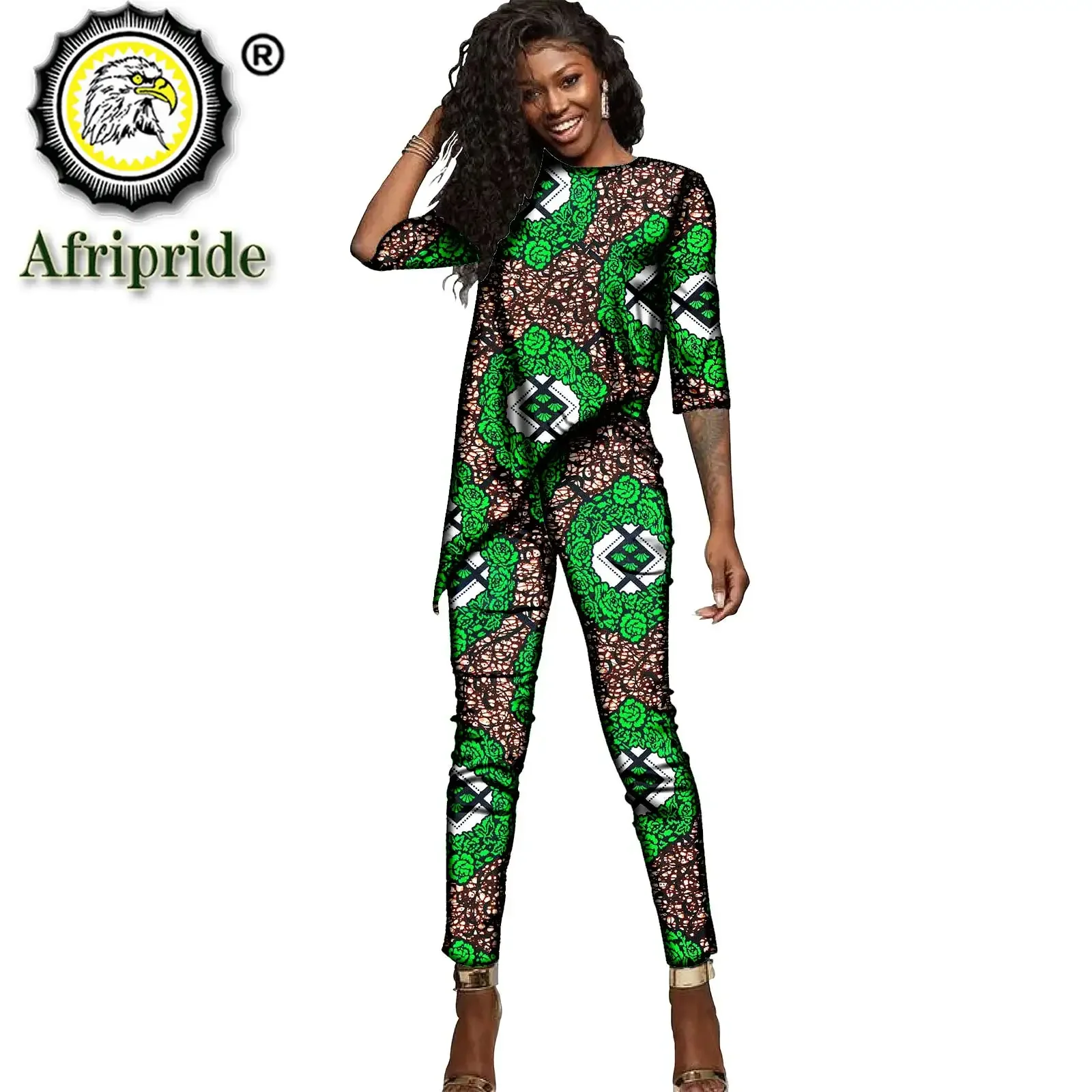 African Clothes for Women Print Shirt with Trousers Two Piece Outfits Pure Cotton Wax Attire Casual Tracksuit Plus Size S2026021