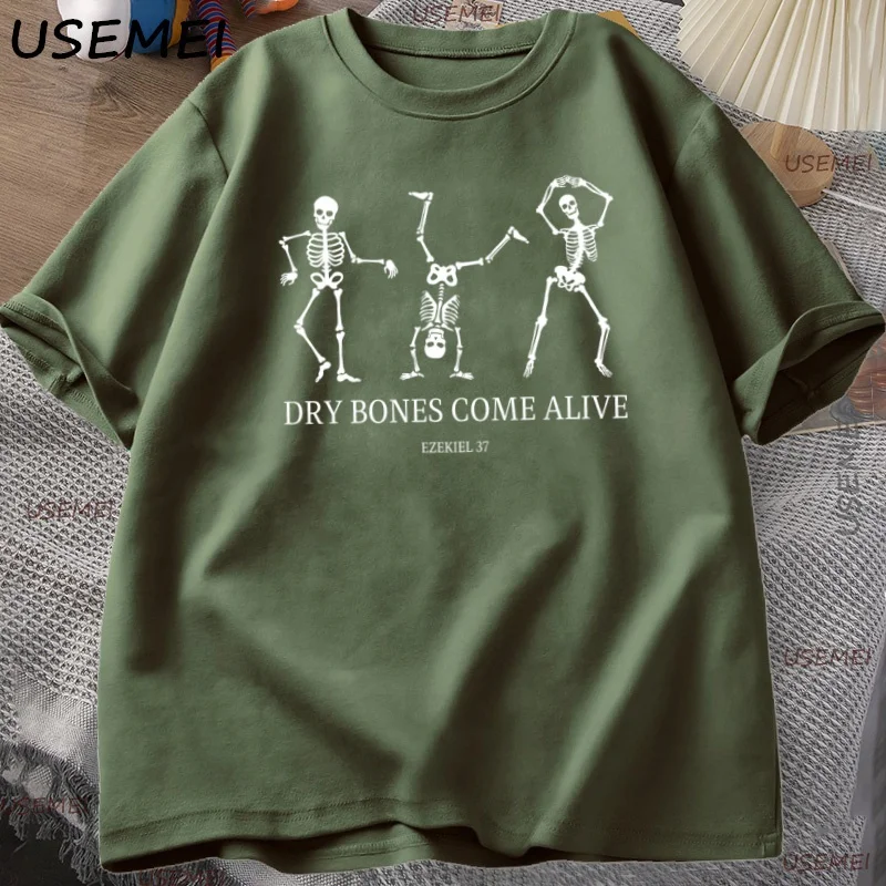 العظام تأتي على قيد الحياة الرقص الهيكل العظمي التي شيرت المسيحية هالوين تي شيرت الخريف الكتاب المقدس الآية تي شيرت الرجال النساء عادية الجرافيك تيز