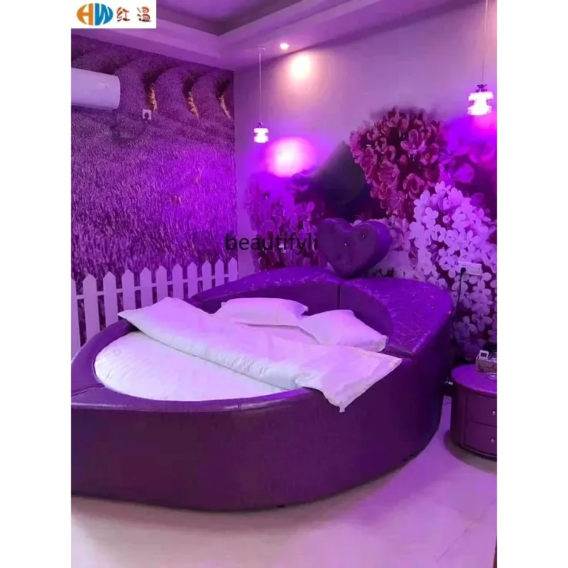 K132 Heart-Shaped round  Furniture Light Luxury Hotel Water Bed Electric Bed Theme Couple Apartment Bed