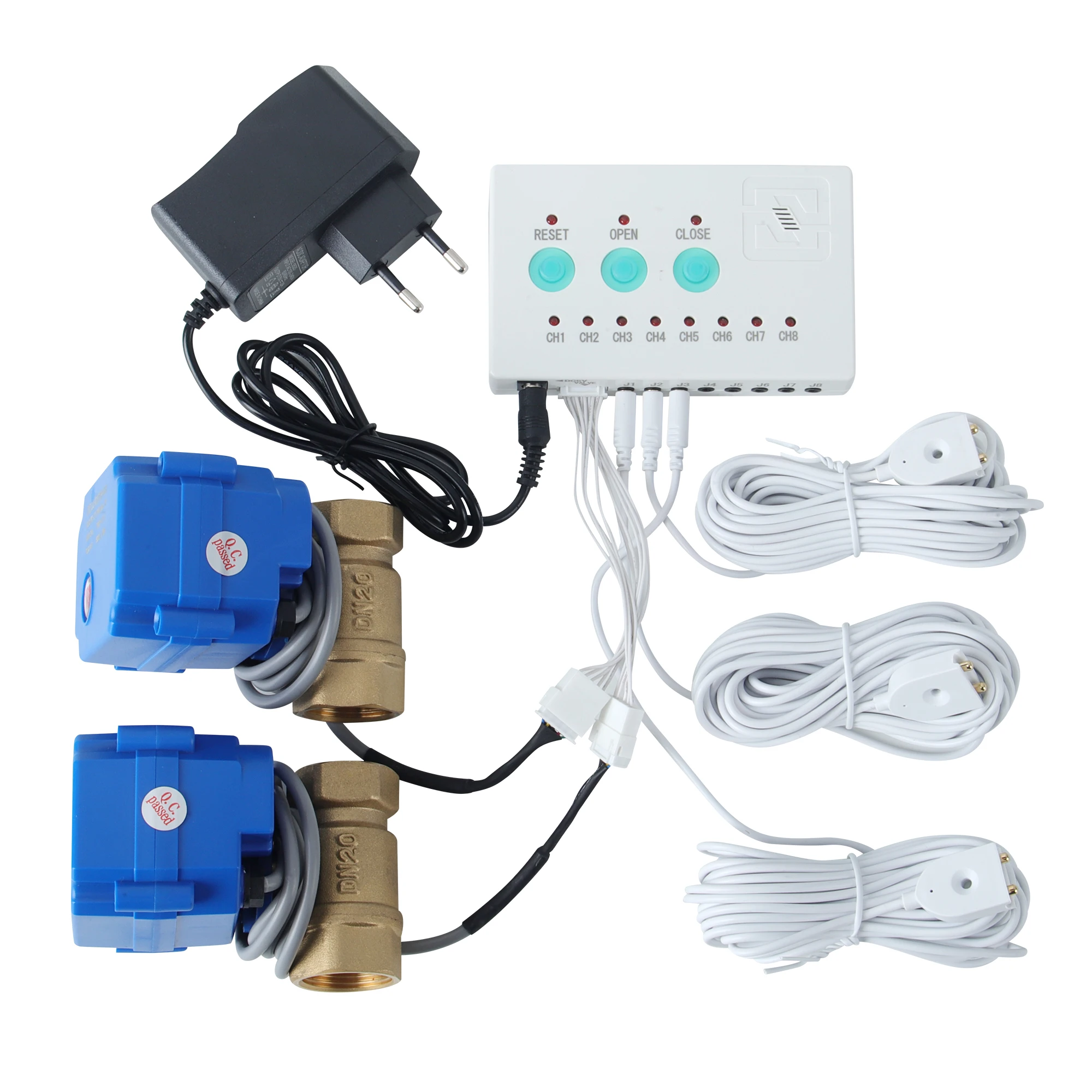Water Leak Alarm System DN25 (1'') Motorized Ball Valve & 3pc 6m Water Sensors Auto Shut Off for Home Business Flood Prevention