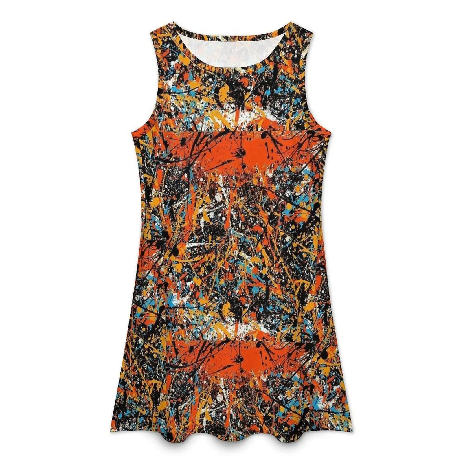 Casual Dress Lady Orange Splash Abstract Print Dresses Summer  Pretty Street Fashion Print Oversize Vestidos