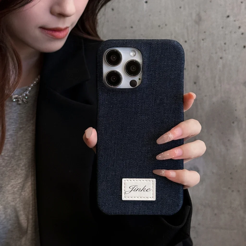 Simplicity Blue Denim Matte Shockproof Protective Phone Cover Case for iPhone 16 15 14 13 12 11 Pro Max