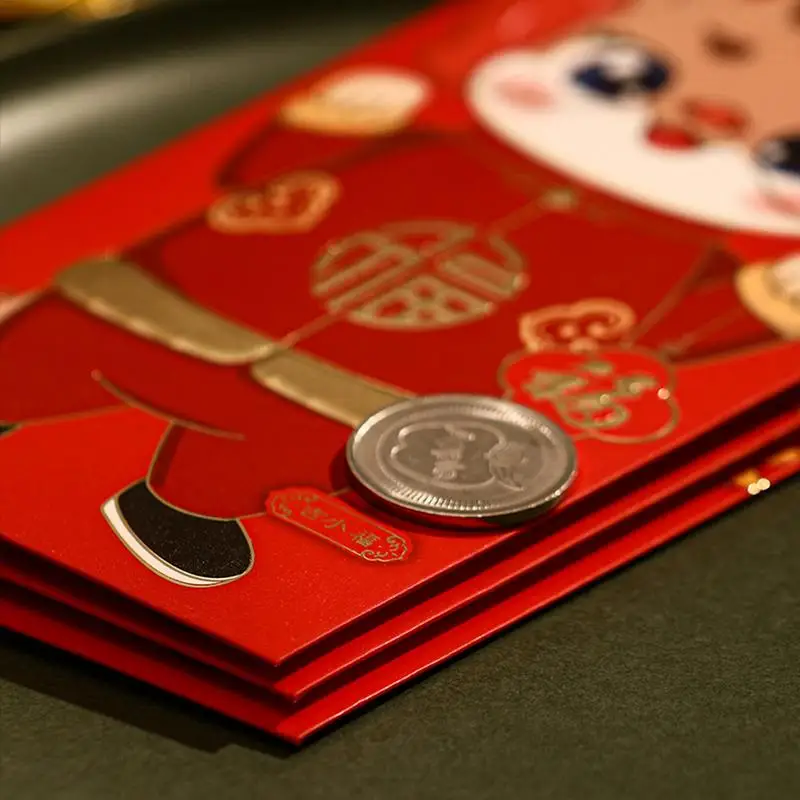 Chinese New Year Red Envelopes Lucky Money Red Envelopes 6 Pcs Gold Foil Thick Durable Cute Cartoon Red Packets Lunar Year Decor