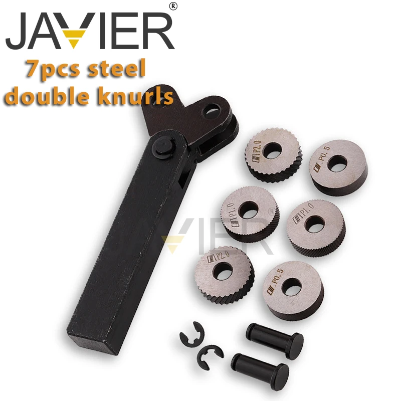 7pcs Steel Dual Knurling Tool Diagonal Wheel Linear Knurl Set 0.5mm 1mm 2mm Pitch Linear Knurl Set Lathe Cutter for Metal Lathe