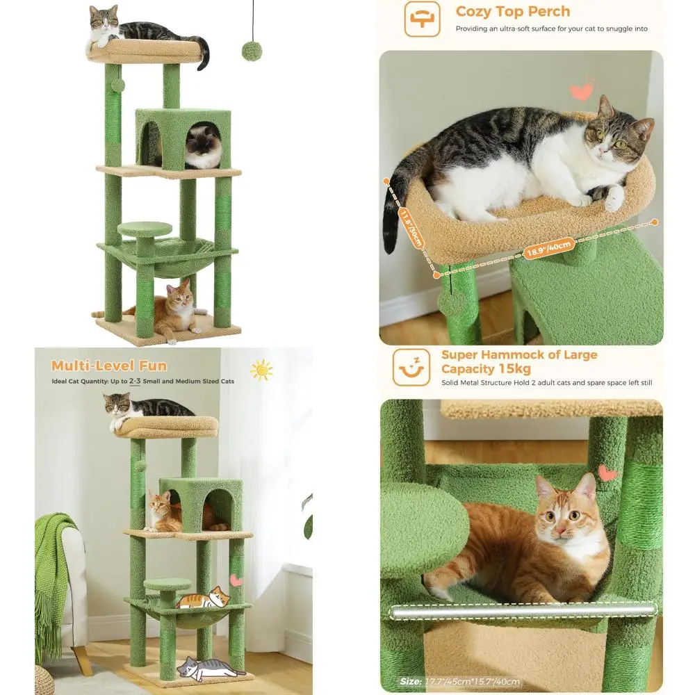 

Домашнее кошачье дерево 45,7, многоуровневое, с гамаком в металлическом каркасе, 4 когтеточками, большой кошачий кондоминиунд для скалолазания и отдыха