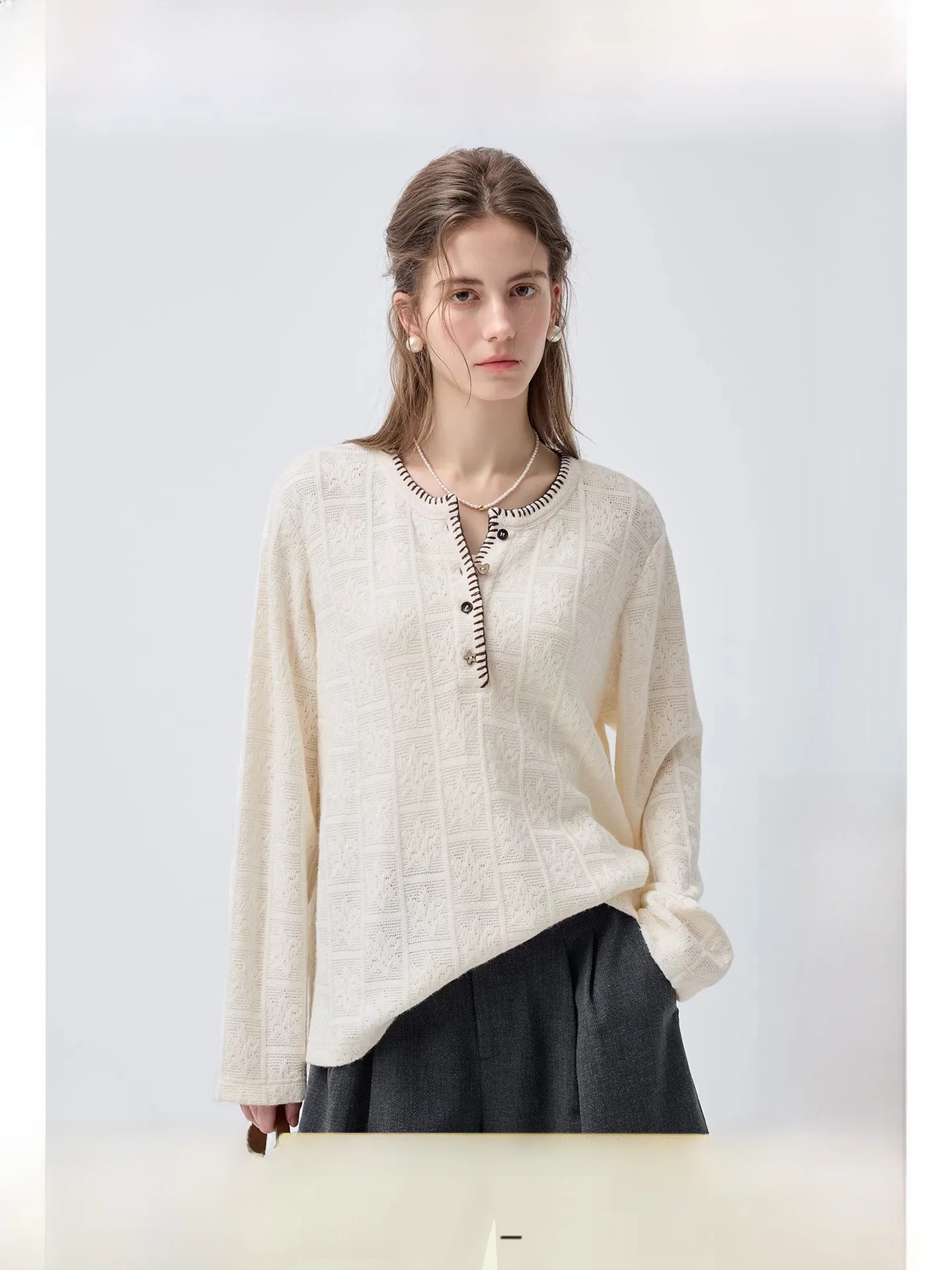 

Lazy Casual Knitwear Shoulder Length Women's plus Size Spring New Style Comfortable Breathable Long Sleeve round Neck Top