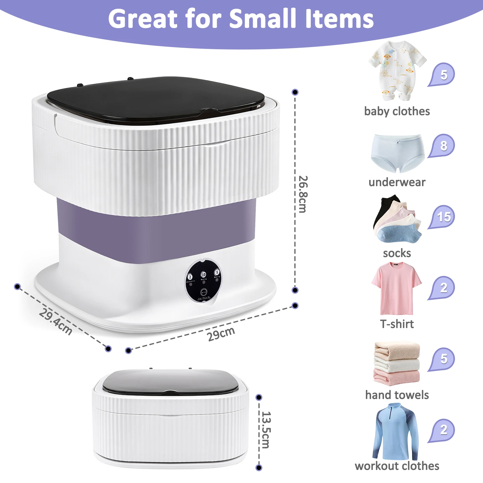 New Fully Automatic mini folding washing machine 10L Capacity 3 Modes Small Clothes Underwear Socks Baby Clothes Washing Machine