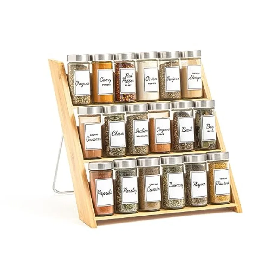 

18 Jar Bamboo Compact Spice Rack with Spices Included and 5-Year Free Spice Refill Program for Countertop or Kitchen Drawer wit