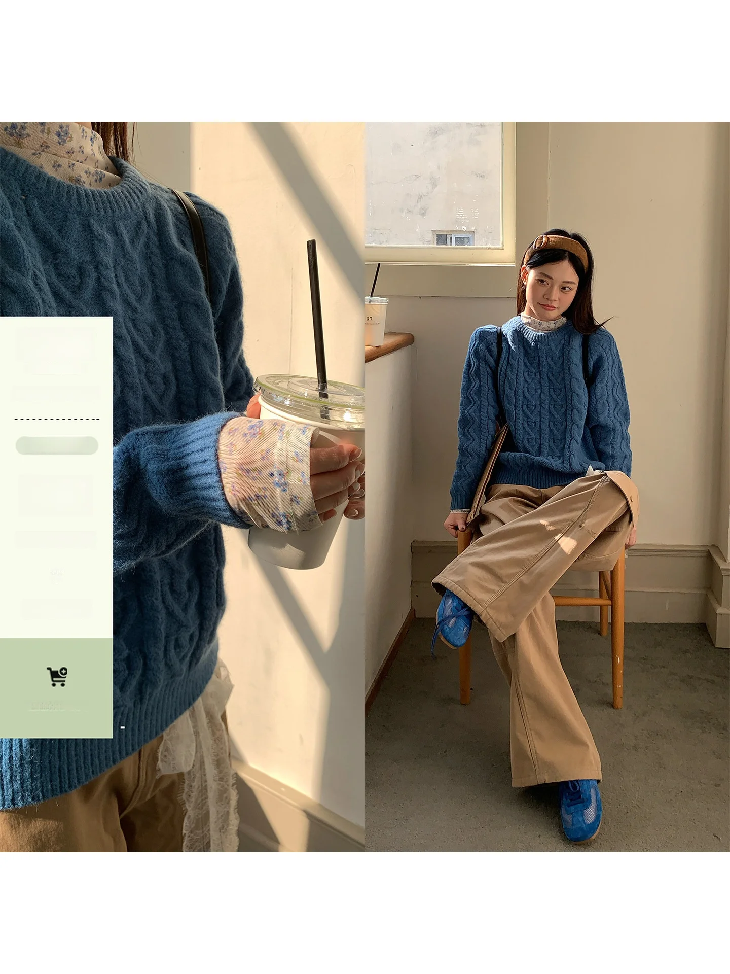 

Loose Women's Knitted round Ne Sweater Blue Twist Winter Comfortable Soft Versatile Knitwear Commute Sle Long Sve Top