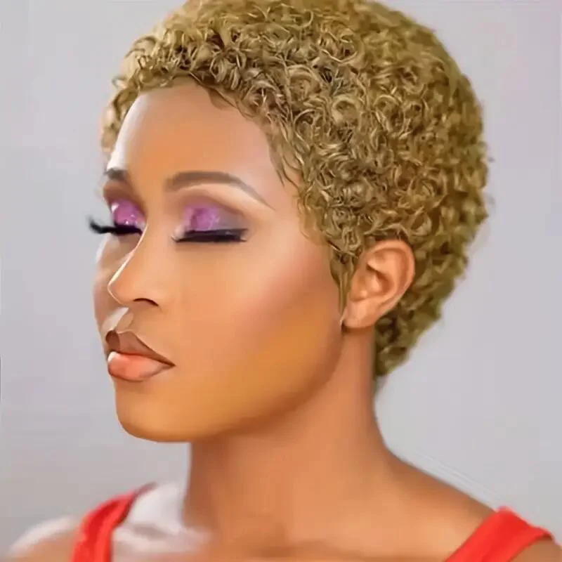 100% Human Hair Afro Curly Wig for Women – Natural Pixie Chic, Comfort Rose Net | Easy Machine Made image 3