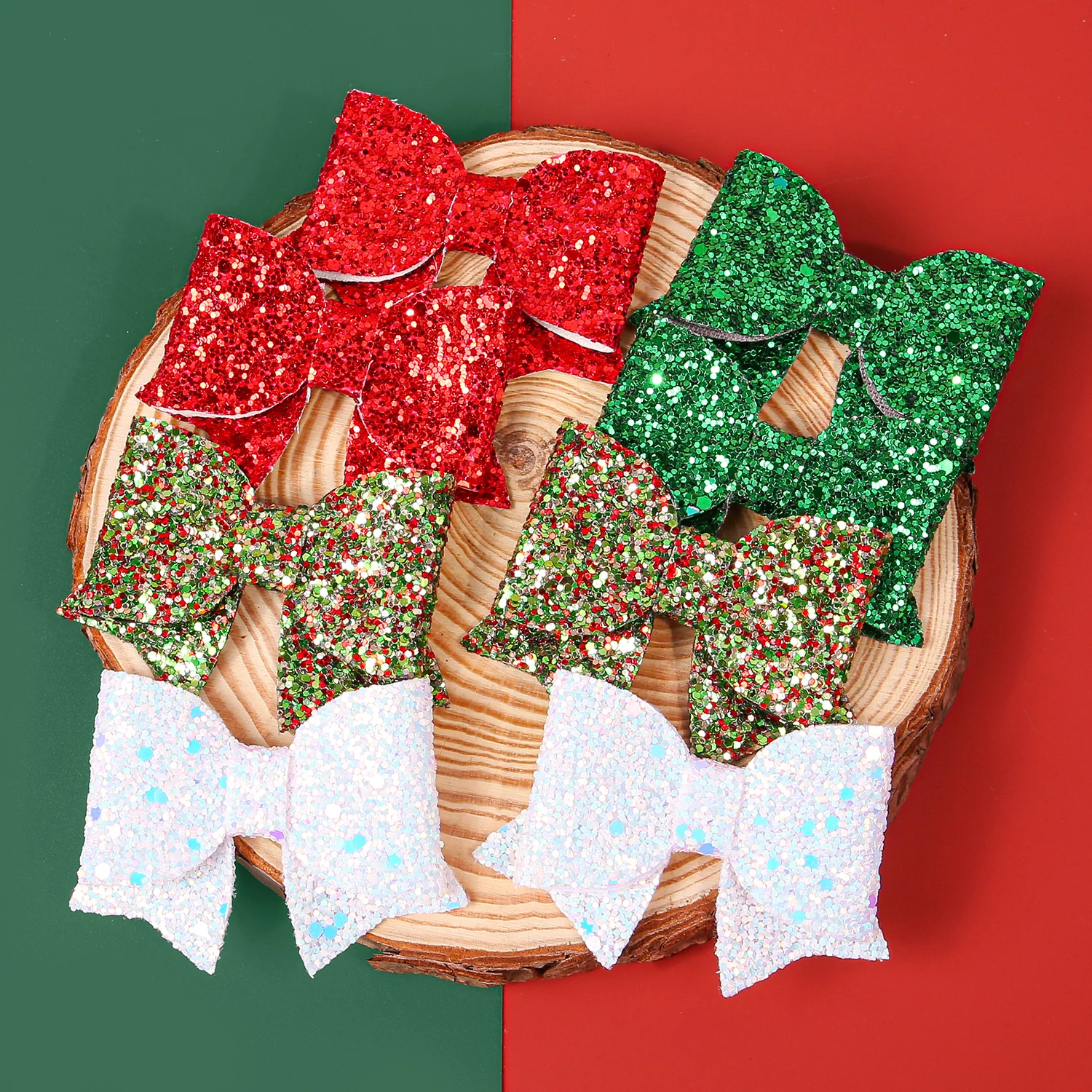 

8/16 шт., двухслойная заколка для волос с блестками и пудром зеленого лука для девочек, модные аксессуары для волос для рождественской вечеринки для детей