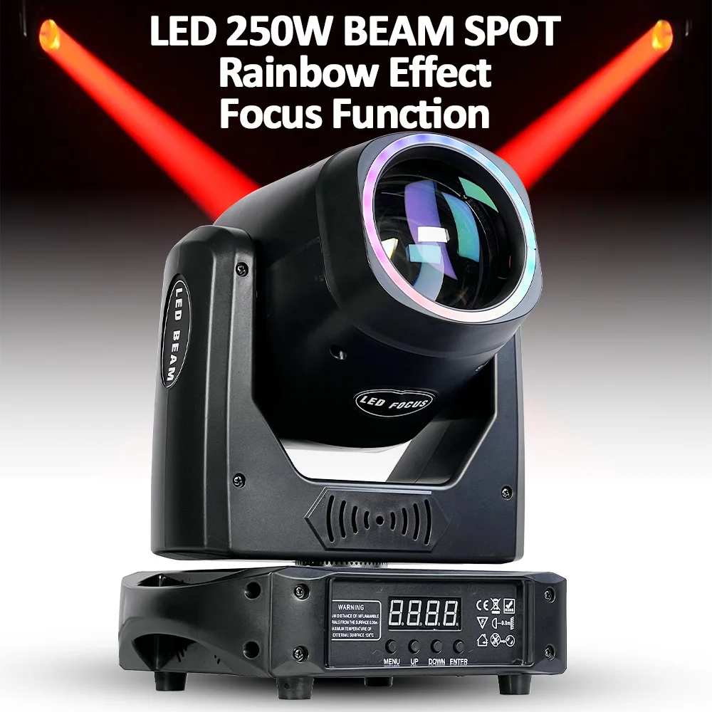 Brightness 250W Beam Spot Focus Effect Rainbow With RGB SMD Ring Party Wedding Decoration Moving Head Dj Disco Club Stage Lights