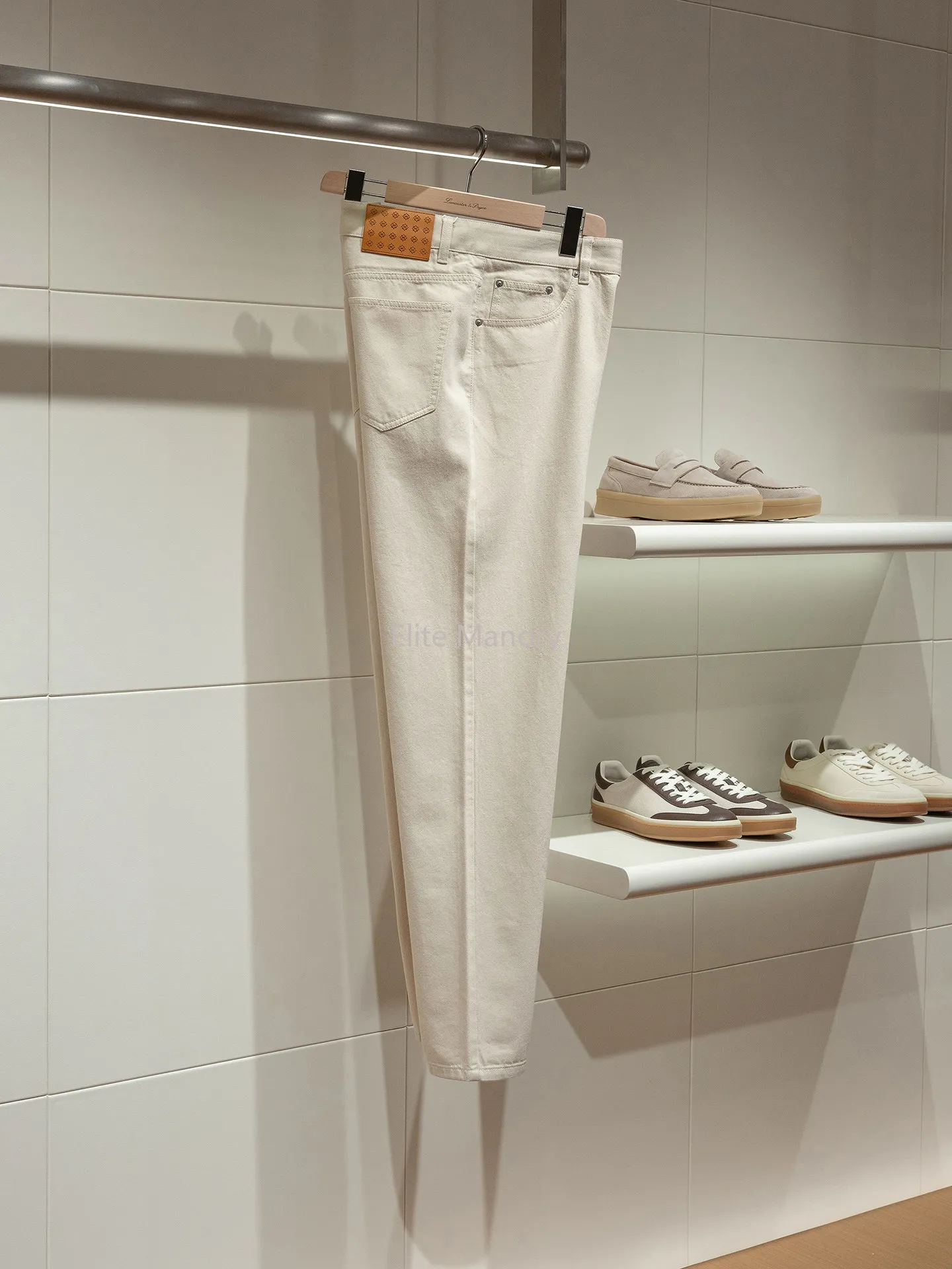 

[Turkish Fabric] 14 ounces washed cotton denim loose straight white jeans