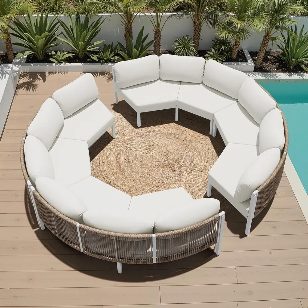 

Patio Furniture Set,Half Moon 8-Seater Sofa, Aluminum Outdoor Sectional with 5-Inch Water-Resistant Cushions, All Weather Couch