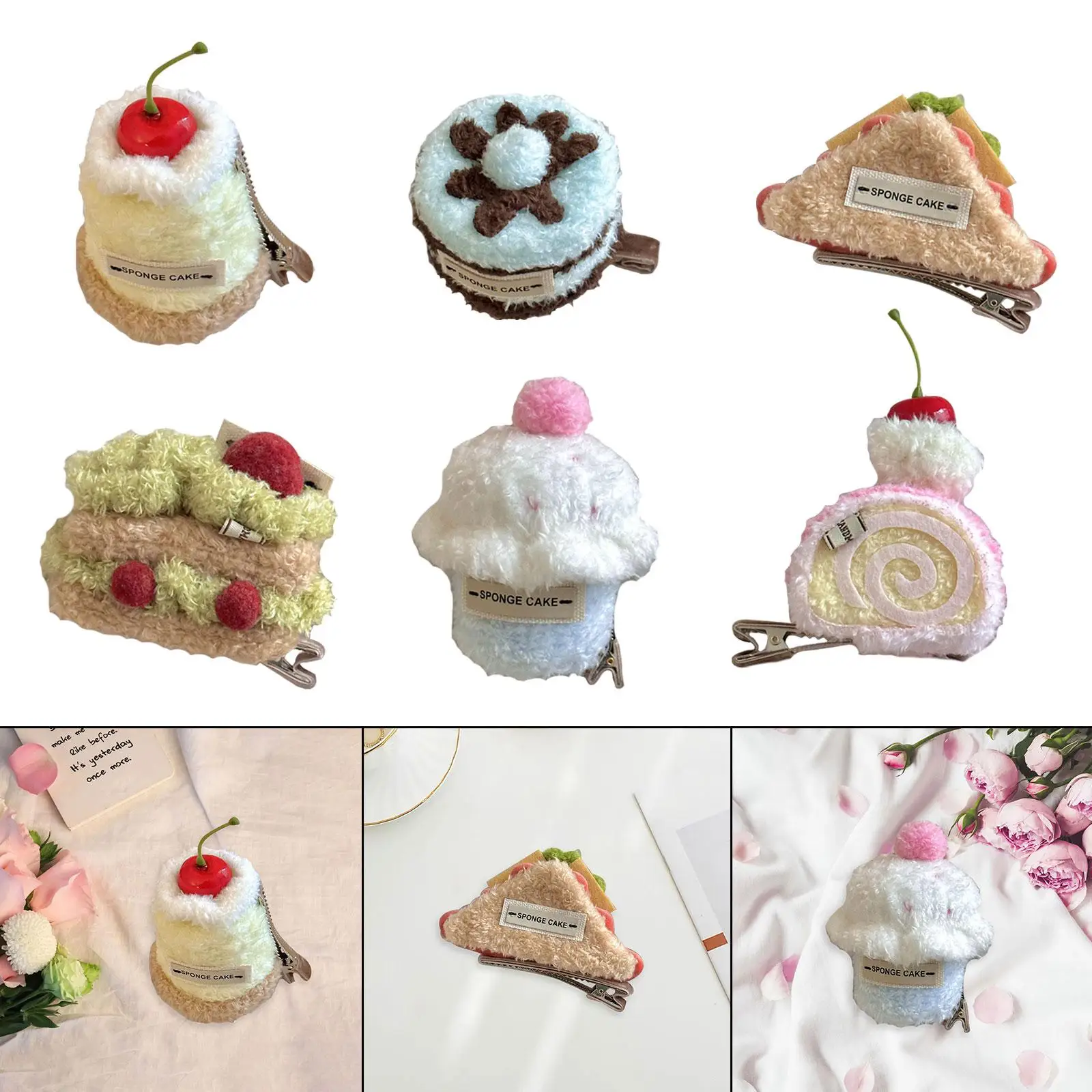 

Cute Hair Clip Cake Shape Hair Accessory Funny Plush Dessert Clip for Party