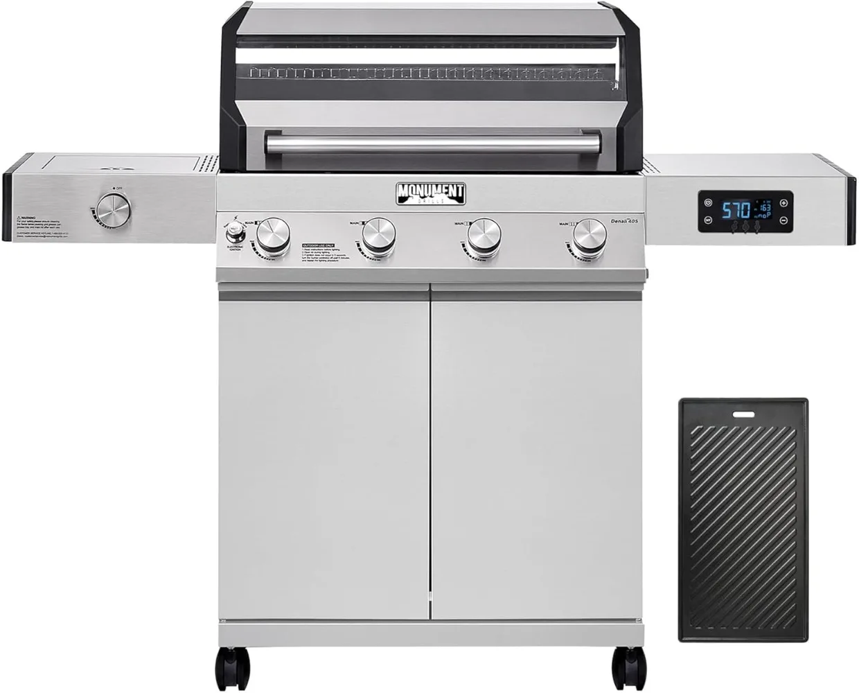 Denali 405 4-Burner Liquid Propane Gas Smart BBQ Grill Stainless Steel with Cooking Plate(2 items)