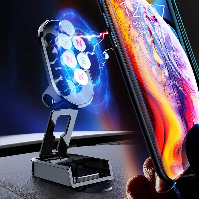Suporte de dobramento magnético forte da navegação do suporte do telefone celular de giro de 360 ° com base ajustável dropshipping