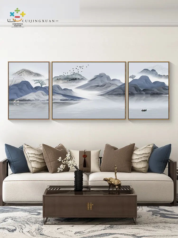 

Living Room Decorative Ink Zen Landscape Painting New Chinese Sofa Wall Painting Modern Minimalist Triptych