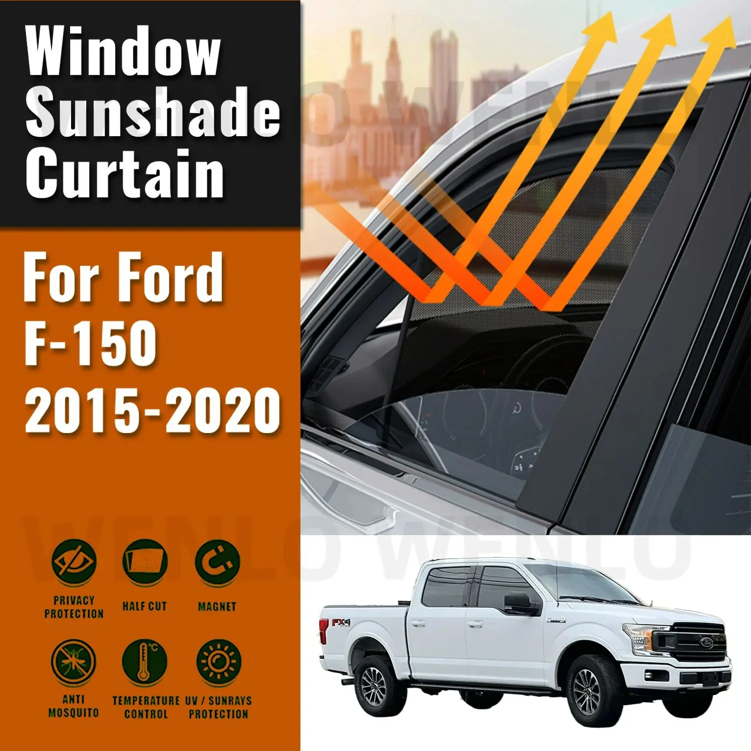 For Ford F-150 2020 2019 2018 2017 2016 2015 Magnetic Car Sunshade Front Windshield Curtain Rear Side Window Sun Shade Shield