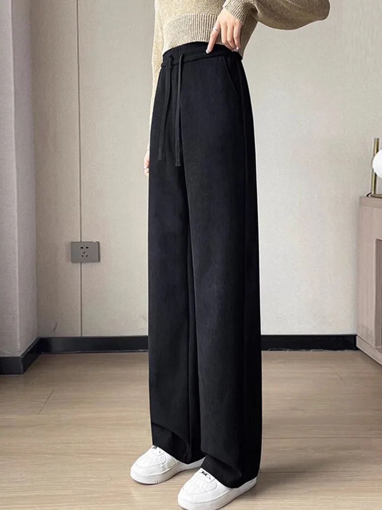 Pantalon à jambes larges bureau femmes printemps lin plis école confortable étudiants à lacets esthétique respirant Kawaii pantalon rétro