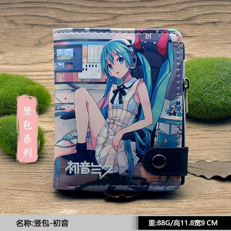 Hatsune Miku กระเป๋าสตางค์แฟชั่น PU หนัง ID ผู้ถือบัตรผู้หญิงการ์ตูนสั้นกระเป๋าสตางค์กระเป๋านักเรียนสาวกระเป๋าสตางค์ซิปกระเป๋า
