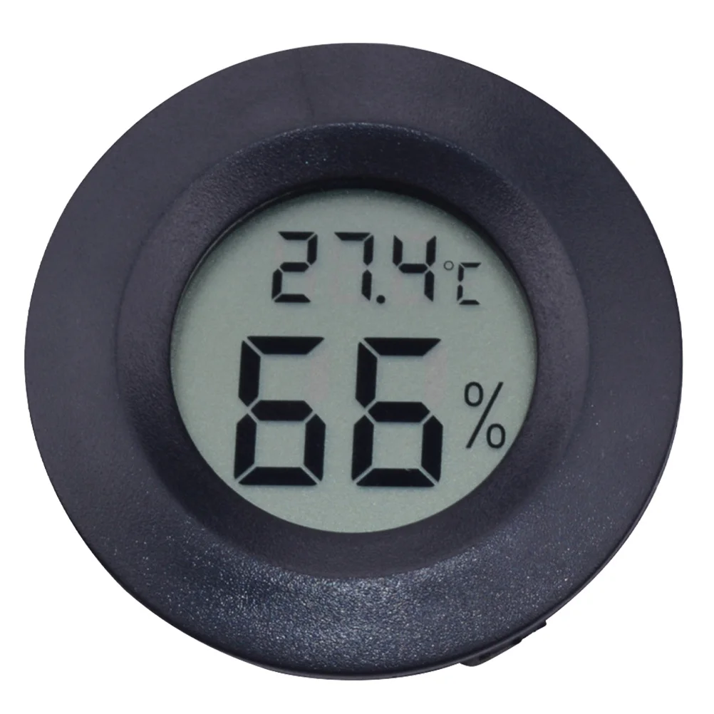 

1Pcs Digital Thermometer Hygrometer Round Compact Portable Temperature Humidity Meter for Reptile Pet Home Office Use Black