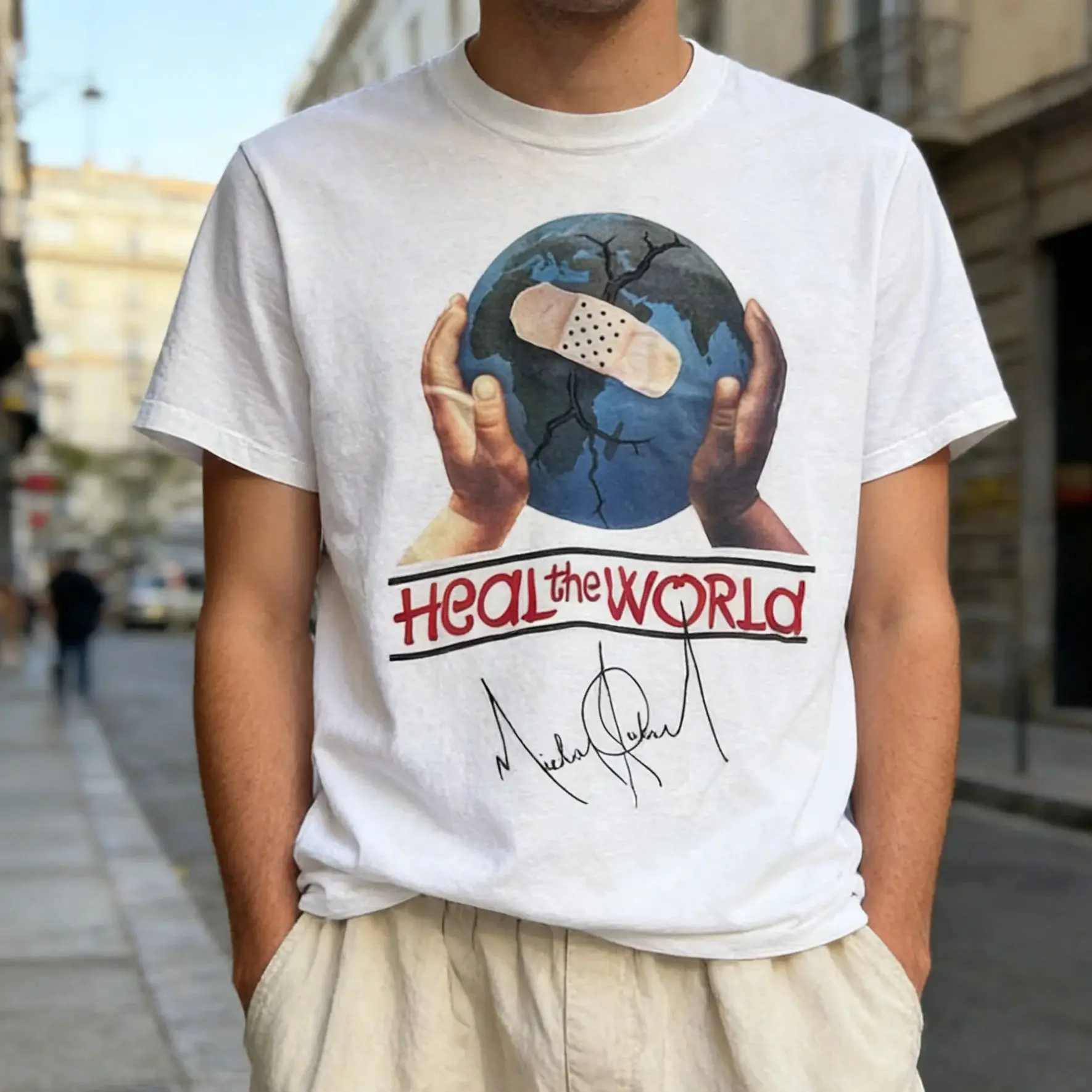 

Футболки унисекс с коротким рукавом с принтом обложки альбома Michael Jackson "Heal The World", мужские и женские футболки, детские и взрослые футболки, футболки для родителей и детей