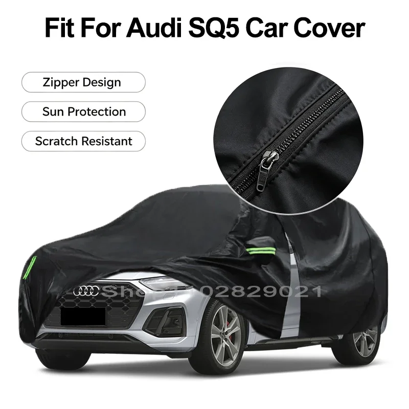 Zipper Door Waterproof Car Cover For Audi SQ5 Windproof Dustproof UV Protection All Weather Auto Protector