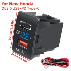 QC3.0 USB PD Type-C Car Charger Socket Fast Charge 25x37mm for New Honda Accord Civic City Fit HR-V CR-V Odyssey