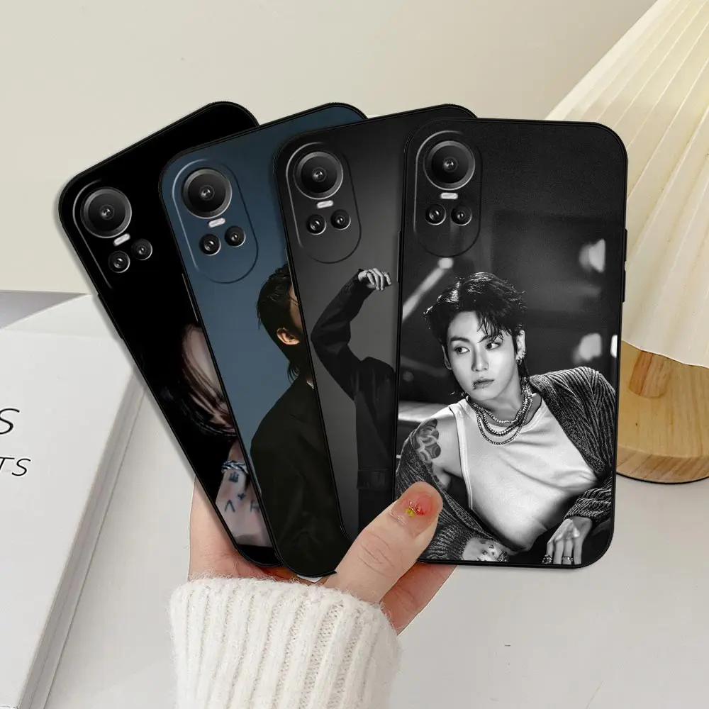 OPPO Reno 11 11F 10 8 8 8T 7 7Z 6 6Z 5 4 Pro Plus 4G 5G 용 가수 J-Jungkook Jeon Seven 골드 휴대폰 케이스, 블랙 소프트 실리콘 커버