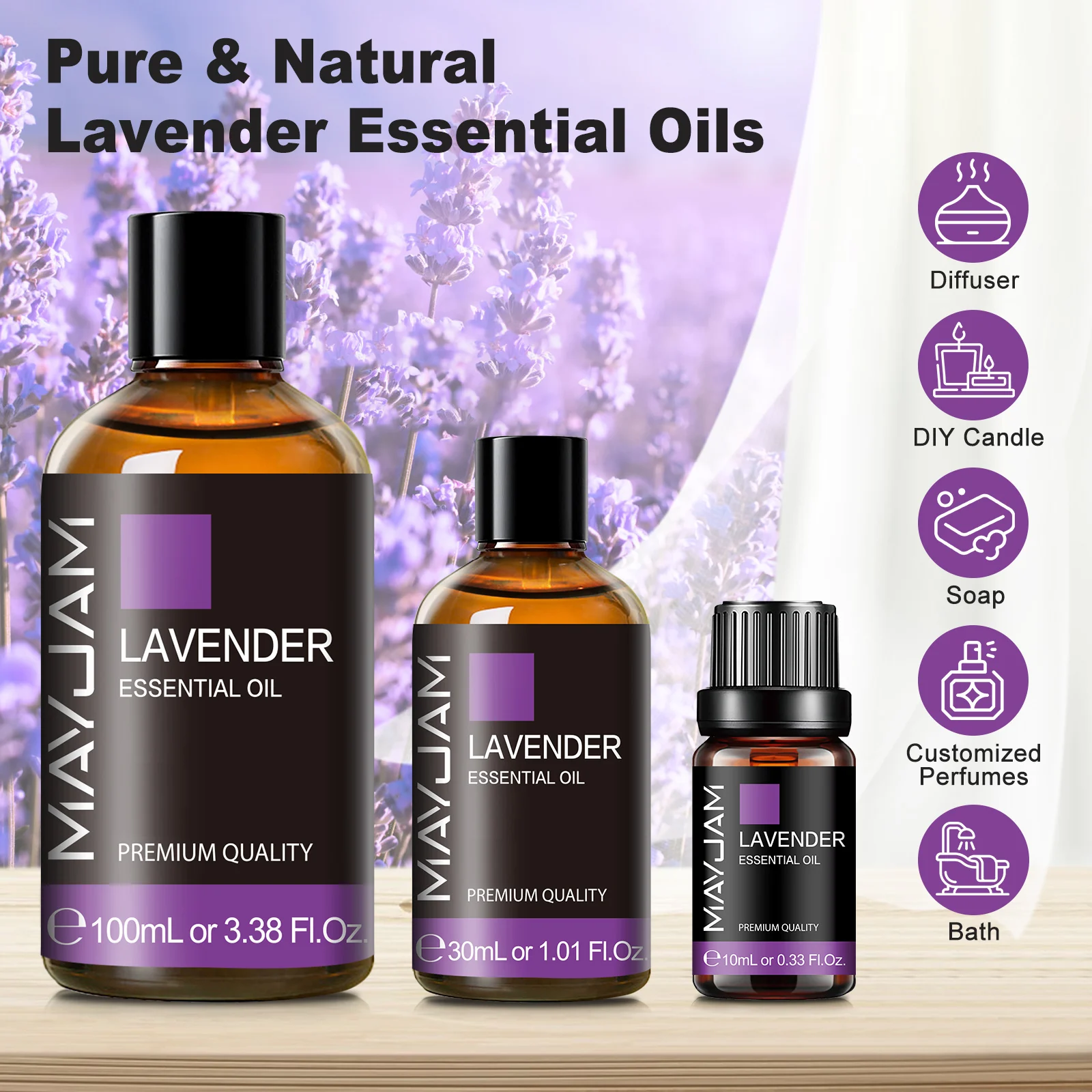 MAYJAM 10ml 30ml 100ml Essential Oil Bergamot Lavender Jasmine Eucalyptus Vanilla Sandalwood Fragrance Oil for Diffuser Candle