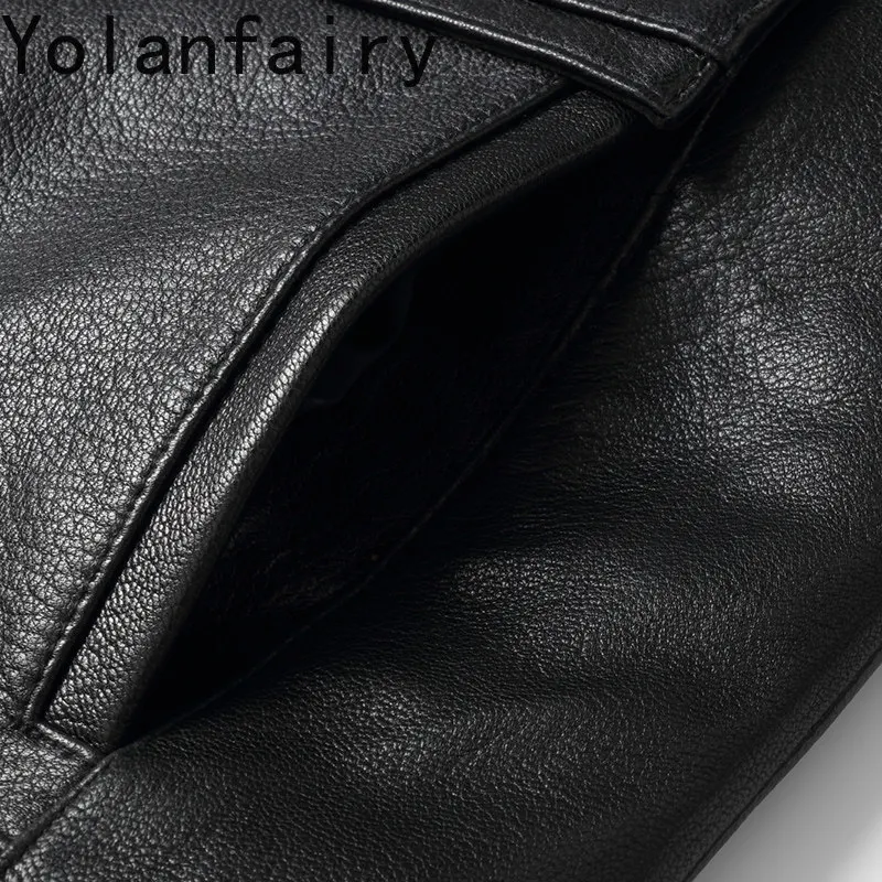 YOLANFAIRY Real Goatskin Genuine Leather Jacket Men Winter Luxury Mink Fur Liner Coat Man Clothing Lapel Short Real Fur Coats