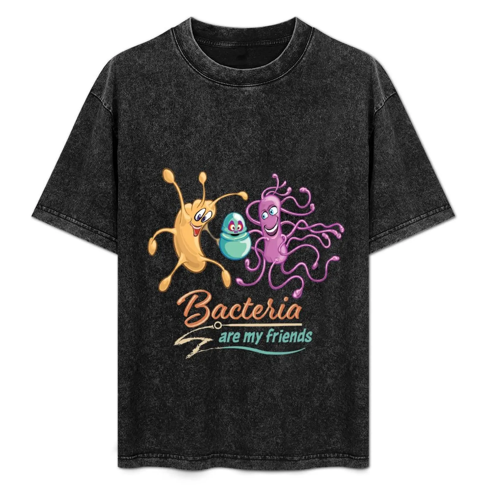 

Microbiology Funny Cartoon - Bacteria are My Friends with Retro Vintage Colors and Text T-Shirt Soft Touch Basic Cotton T-Shirt