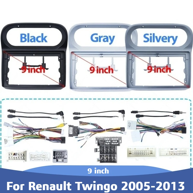 Para Renault Twingo 2005-2013 9 pulgadas Radio de coche Android pantalla de audio estéreo reproductor de vídeo multimedia cables de navegación marco de arnés