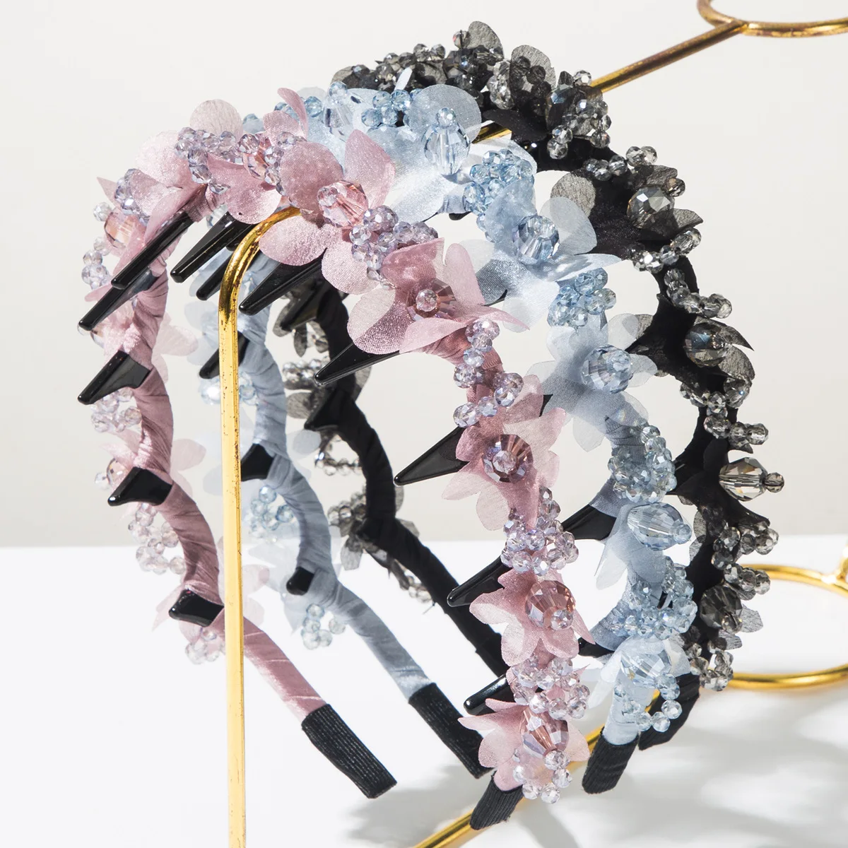

New Heavy Craftsmanship Handmade Crystal Thin Edge Silk Fabric Winding Headband Non-slip Face Wash Hair Accessories Women