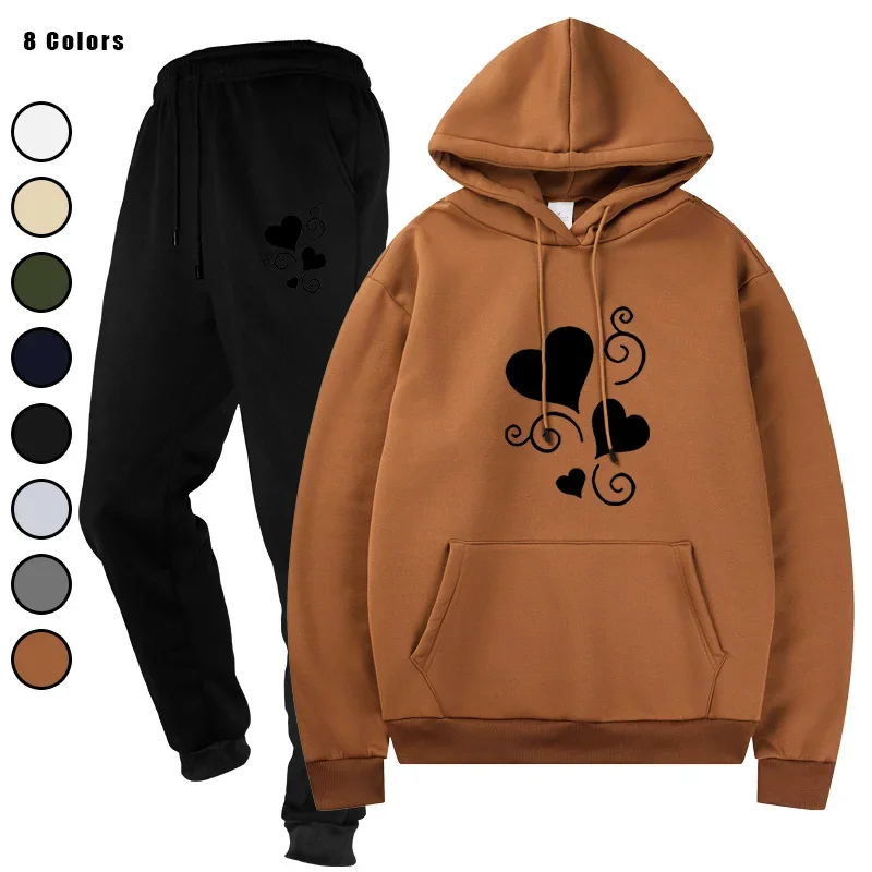 

2025 Autumn and Winter Men's Printed Running Fashion Coat Hooded Leisure Sports 2 - piece Set