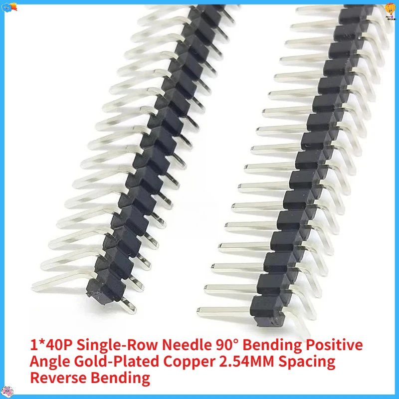 10PCS  1*40P Single-Row Needle 90° Bending Positive Angle Gold-Plated Copper 2.54MM Spacing Reverse Bending